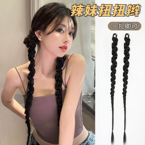 Sweet and cool twist braid female ponytail new Chinese style twisted braid European and American style hot girl boxing braid natural artificial hair double ponytail