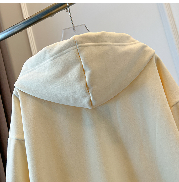 Felpa con cappuccio e zip da donna oversize in velluto invernale_voghion.com