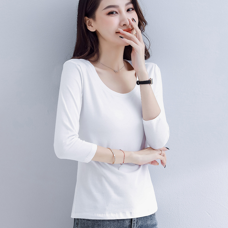 여성용 화이트 7부소매 티셔츠, 슬림핏, 순면, 패셔너블한 미드슬리브 밑단 셔츠, 봄, 가을 얇은 7부소매 탑