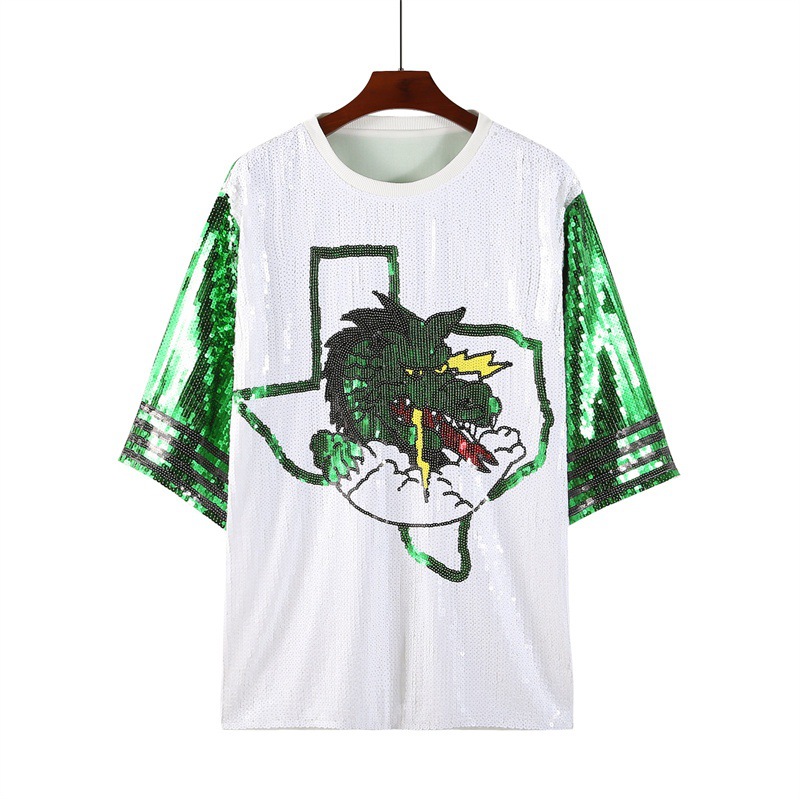 인터넷 연예인 국가 스타일 2025 새로운 중국 스타일 드래곤 헤드 스팽글 느슨한 여성 여름 의류 조디악 년 드래곤 탑