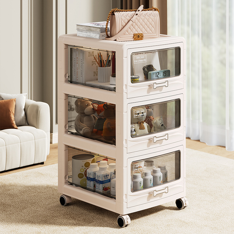 Gabinete de almacenamiento plegable de lujo ligero tipo cajón doméstico con rodas armario de almacenamiento transparente multicapa sala de estar gabinete de hendidura de baño
