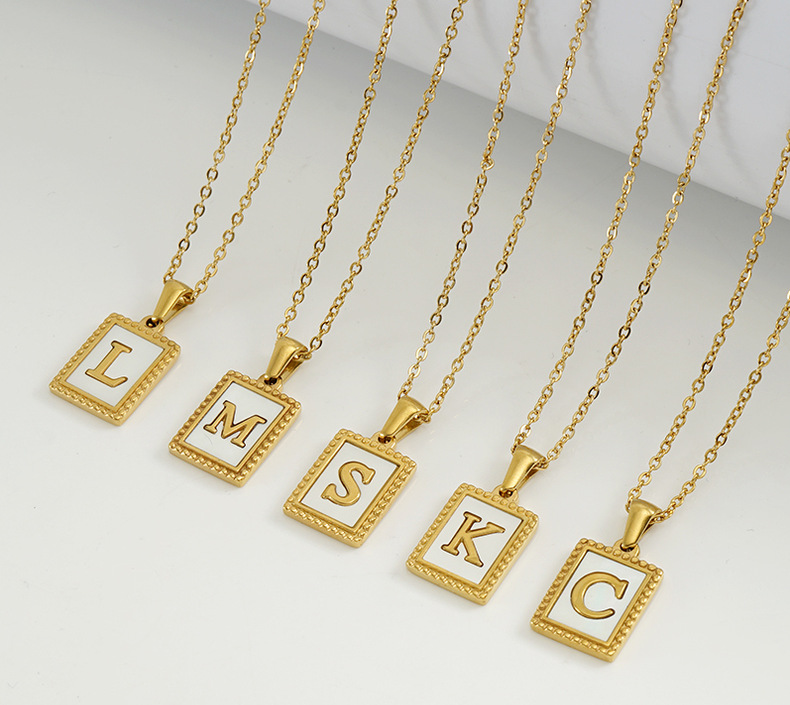 18K Gold Plated Plating Material 304 Stainless Steel Pendant Material Fashion Letter Titanium Steel Inlay Shell Pendant Necklace 1 Piece