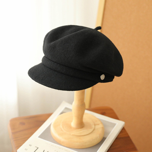 Black beret fashionable versatile classic bud hat British retro style newsboy hat trendy girls