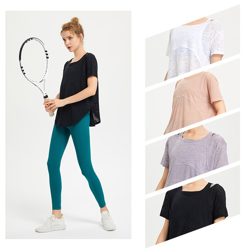European and American yoga clothes for women, loose sports short-sleeved running blouses, slim casual gym sports T-shirts wholesale