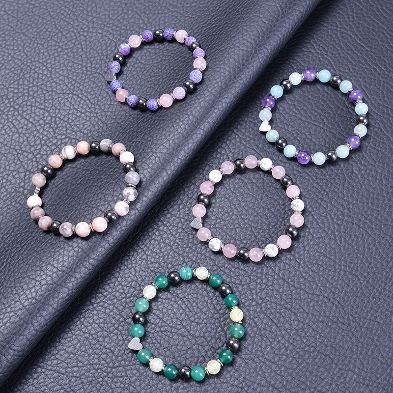 Retro Heart Shape natural stone Agate Beaded Bracelets 1 Piece