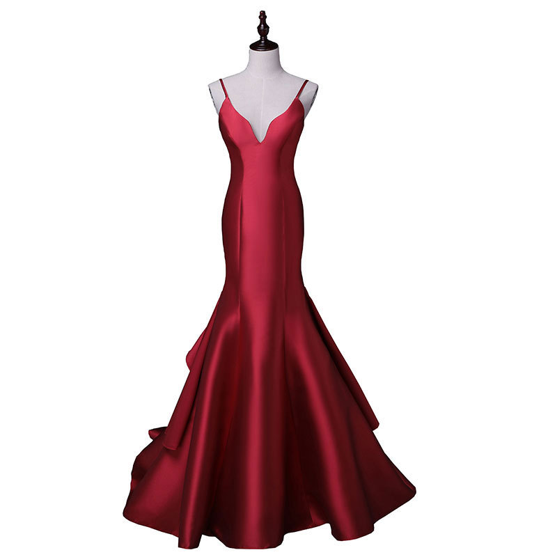 Europa y América del comercio exterior Amazon AliExpress deseo nuevo elegante simple Correa fishtail satén vestido de noche se puede personalizar
