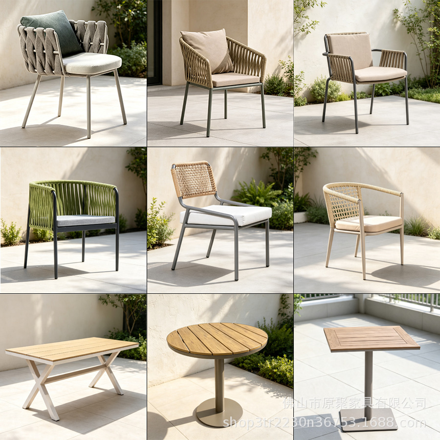 Outdoor courtyard rattan chair, leisure table and chairs, home garden open-air balcony, creative rope-back chair for homestay, small coffee table