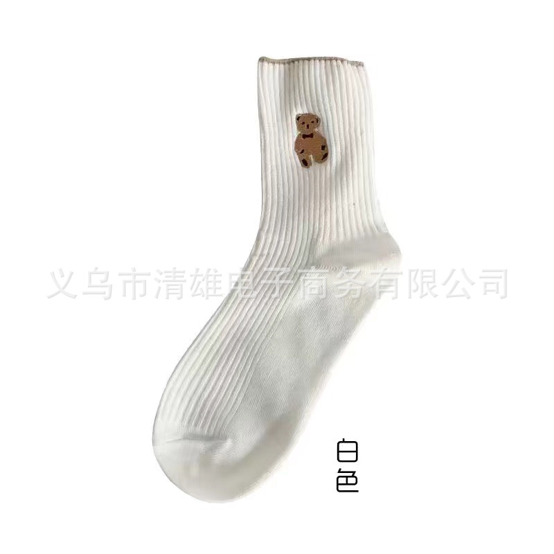 Oso calcetines de media pantorrilla de las mujeres lindo japonés de moda Corea del Sur primavera y otoño verano pila calcetines Otoño e Invierno oso de peluche medias