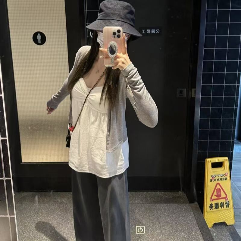 White elegant camisole for women, spring 2026 new style, sleeveless design, early spring top, super popular cardigan set