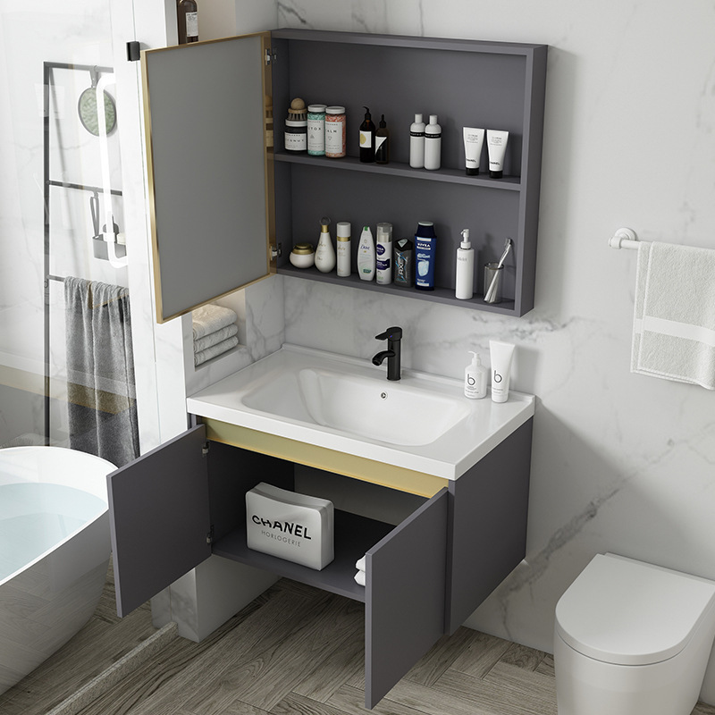 Luz de lujo espacio aluminio baño gabinete combinación integrada cuenca cerámica simple lavabo baño lavabo combinación