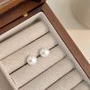 Silver needle from pearl, white brand retro advanced earrings, silver 925 sample, high-quality style, french style