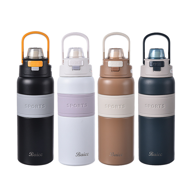 Tazas deportivas de doble boca creativas portátiles de acero inoxidable para hombres y mujeres, hervidor deportivo de gran capacidad para estudiantes