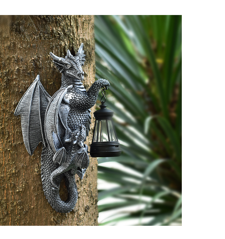 Solar Powered Dragon Wall Light Garden Sculpture Decorative Lamp_voghion.com