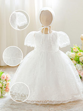 2025新款女童洗礼服蕾丝绣花童礼服婴幼儿连衣裙三件套缎布礼服裙