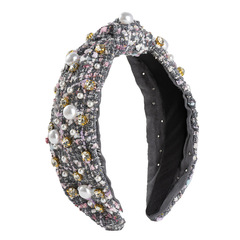 歐美跨境巴洛克時尚氣質小香風粗呢布藝發箍 個性釘珠鑲鑽頭箍發