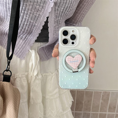 韓国風シンプル水玉折りたたみハート型マグネット式iPhone17/Apple 16ProMax/15/14対応スマホケース