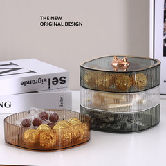 輕奢透明小貓咪旋轉糖果盤家用乾果盤創意多層分格堅果糖果收納盒