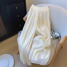 肌理感网纱休闲裤女夏季薄款2024新款宽松阔腿裤高腰垂感拖地裤子