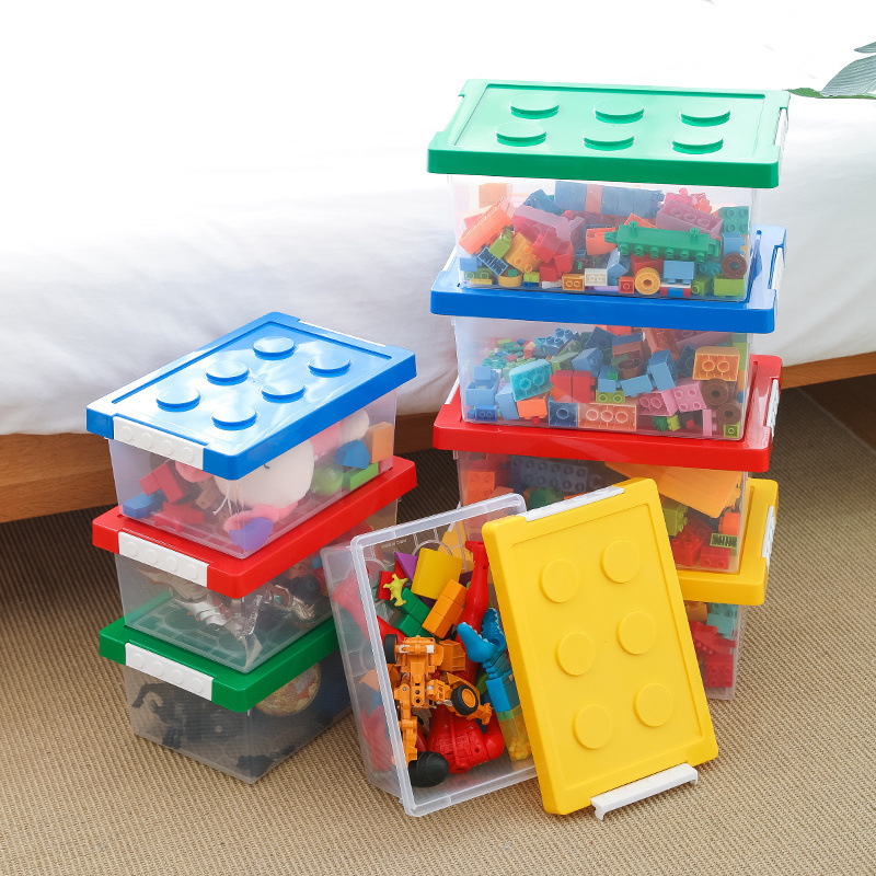 Direct Supply wholesale large kindergarten toy storage box children's building blocks Lego storage box transparent storage box with lid