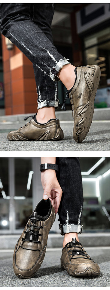 Giày lười nam da thật cổ thấp mũi tròn, đế cao su gót thấp 1-3 cm — G6613 kaki, G6613 màu đen chi tiết 13