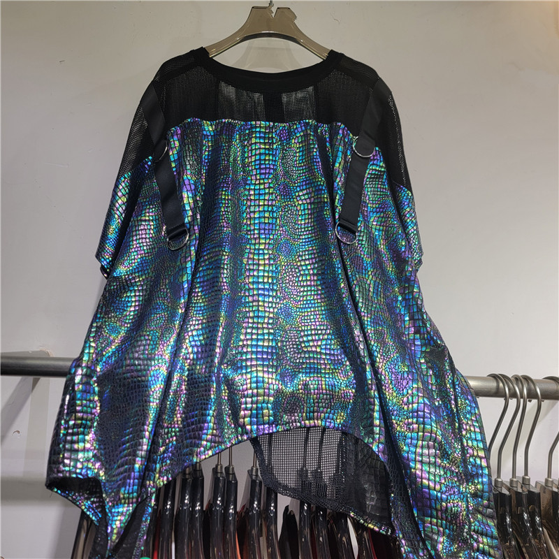 Diseño de nicho 2026 nueva mujer suelta gran colorido irregular empalme chaqueta de malla estilo occidental