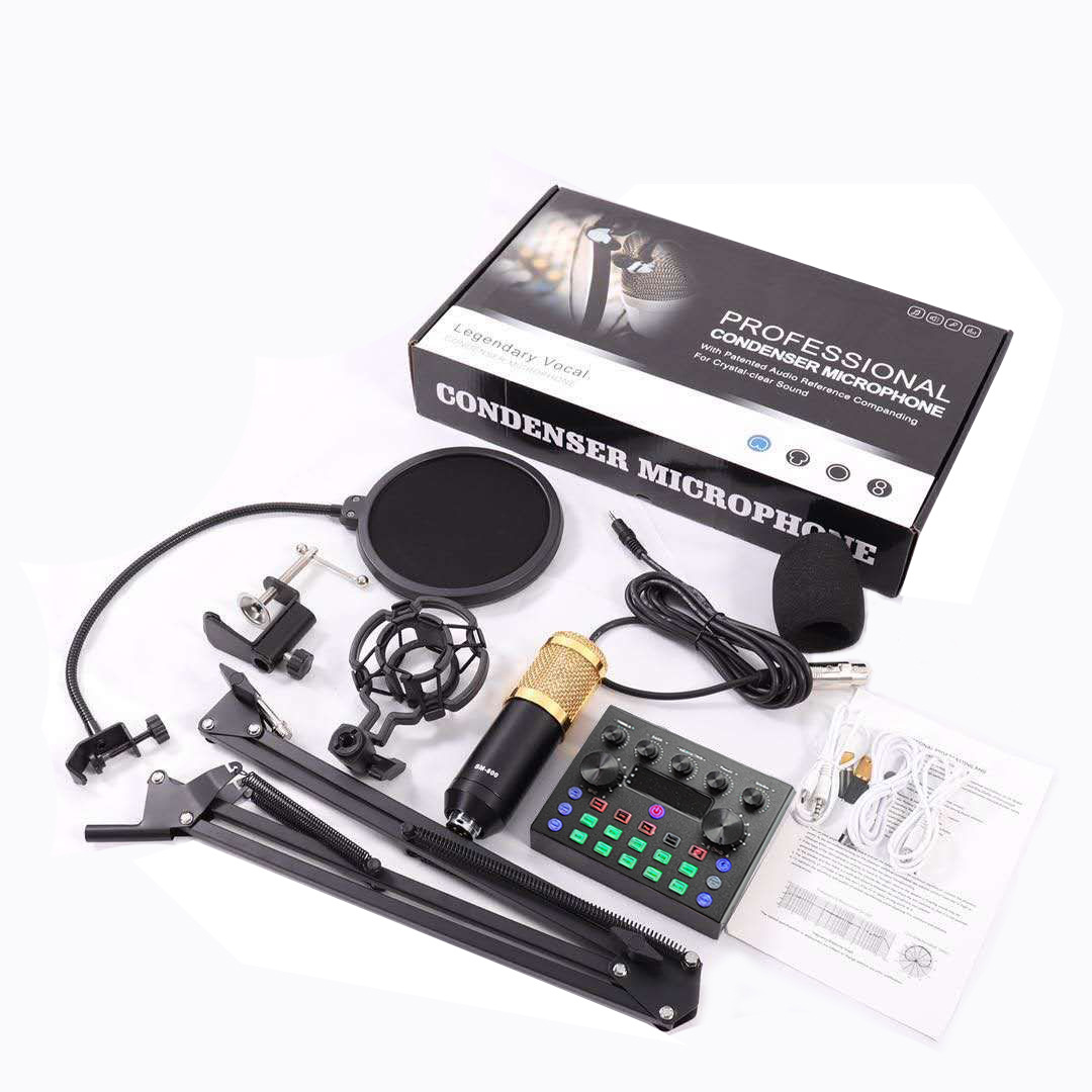 BM800 micrófono de condensador tarjeta de sonido V8 soporte de grabación de computadora de anclaje transfronterizo diafragma grande transmisión en vivo conjunto completo