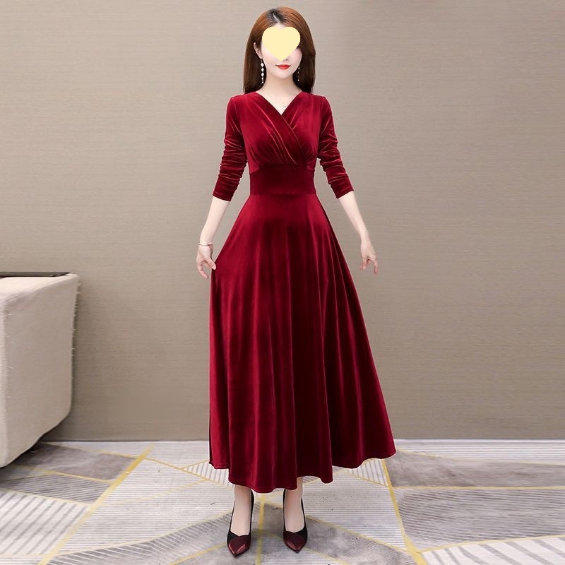 收腰冬装2025显瘦夫人春秋连衣裙高贵洋气新款长裙金丝绒女长袖贵|undefined
