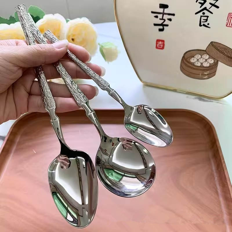 高颜值精致不锈钢酒店西餐餐厅刀叉勺四组件小蛮腰牛排刀树纹餐具|undefined