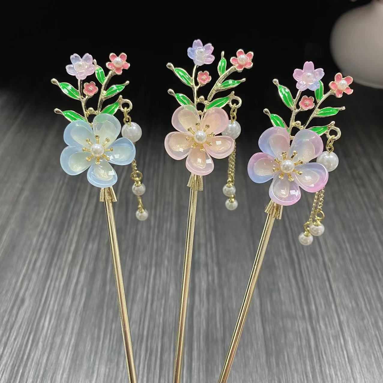 高級感古風花朵髮簪新中式百搭盤髮簪子簡約流蘇髮釵漢服配飾頭飾