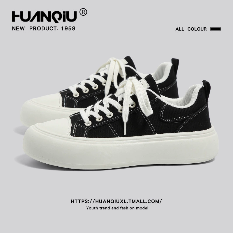 Универсальные черные мужские кроссовки из холста, лето 2025, новые, на толстой подошве, универсальные, модные, дышащие, повседневные спортивные кроссовки