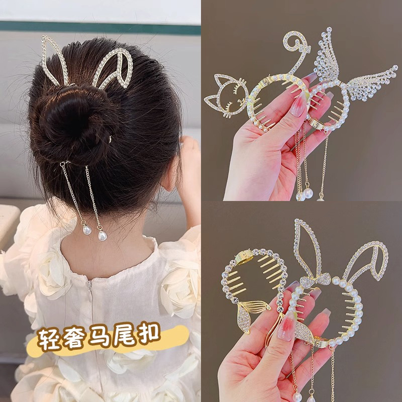 Cabeza de bola para niños hebilla de pelo clip de pelo Cola de Caballo de las niñas clip de pelo accesorios para el cabello updo artefacto de pelo temperamento de las niñas hebilla de cola de caballo