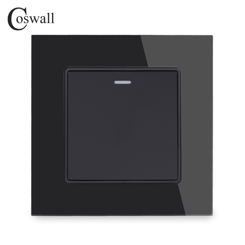 Tempered Glass Black Panel European Home Hotel Switch Socket Export Full Range Switch with Led Light