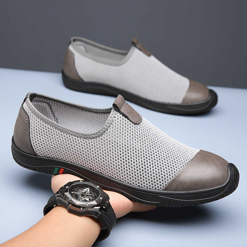 Men's Trailers Summer Slip-on Soft Sole Driving Shoes, Thin, Breathable, Flyknit Shoes for Men, Anti-slip and Healthy