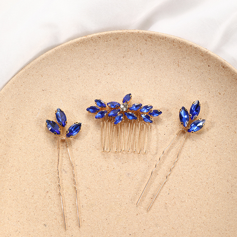L3101 Carlo New Product Cross-Border Supply Korean Bridal Handmade Blue Water Drill Hairpin Comb Wedding Headpiece