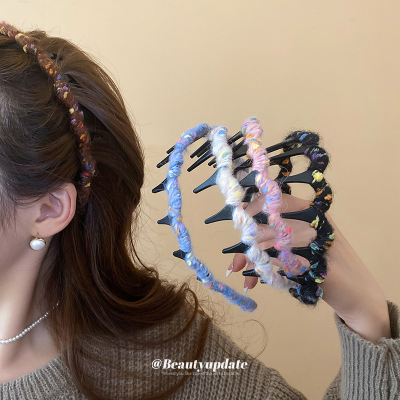 Nuevo producto de lana de color de doble uso, peine para el cabello ondulado, diadema de cara superior de cráneo alto, nueva moda, accesorios para el cabello suave para mujeres