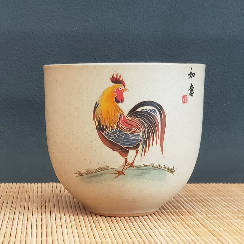 粗陶鸡缸杯大号成化斗彩金鸡禅意单杯复古品茗杯大公鸡茶杯鸡公杯