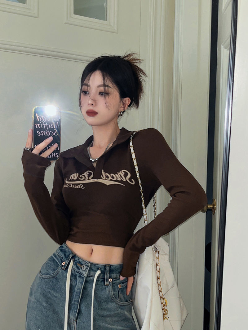 Vintage American Style Hot Girl T-Shirt For Women, Spring And Autumn Long Sleeve Short Jazz Dance Slim Fit Inner Wear_ecoleips.com