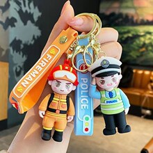 跨境卡通消防员交警钥匙扣挂件创意节日宣传礼品挂饰批发厂家直销