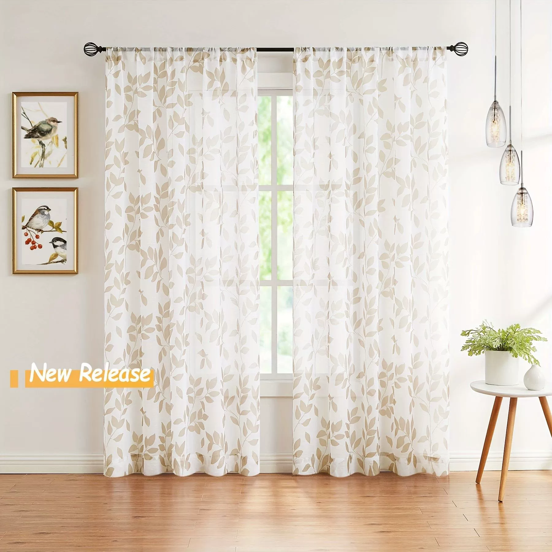 Cross-border Amazon sheer leaf print sheer curtain for living room bedroom balcony courtyard fresh pastoral wholesale