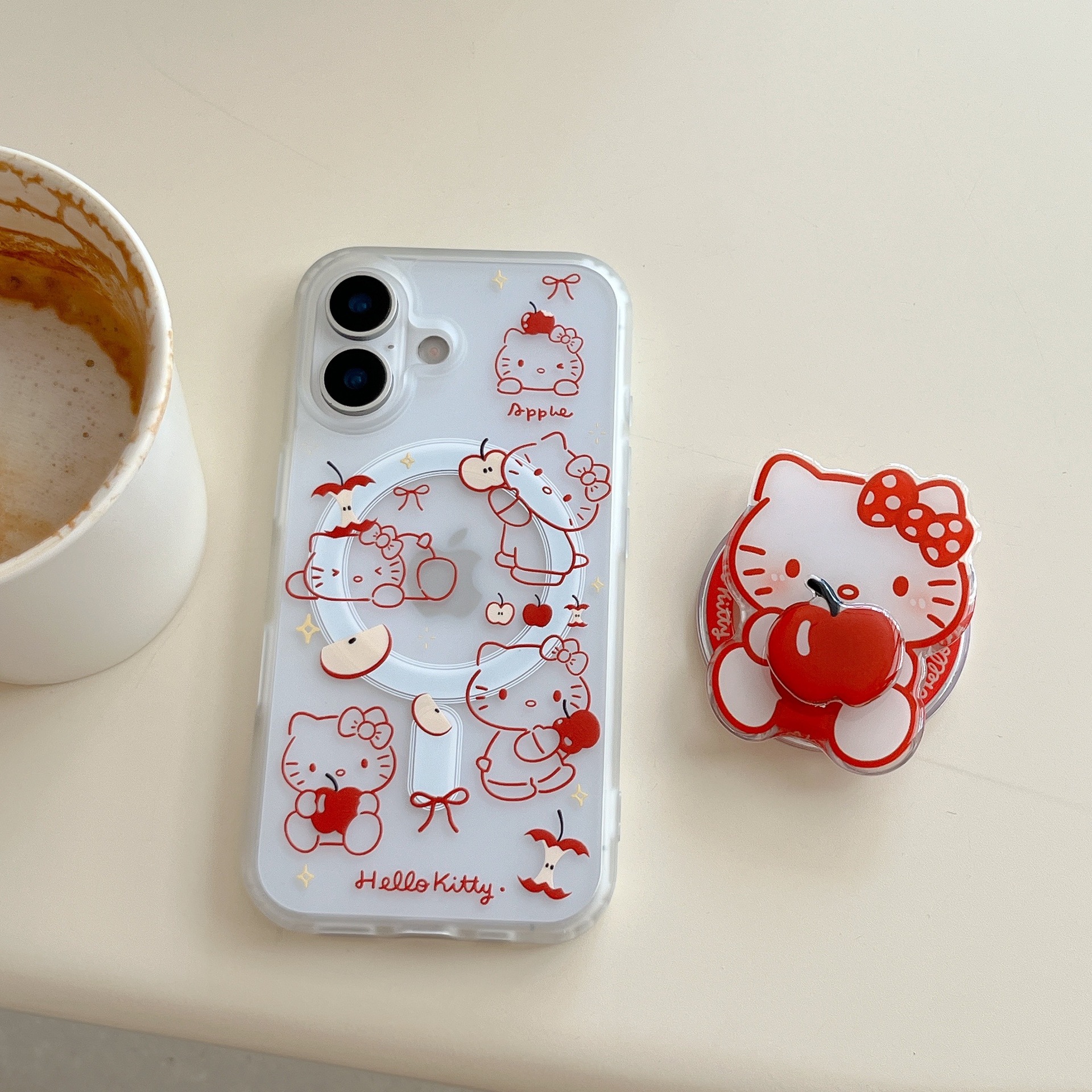Línea de dibujos animados gato de manzana para iPhone16 funda para teléfono móvil 15PProMax atracción magnética 14/13KT16PM