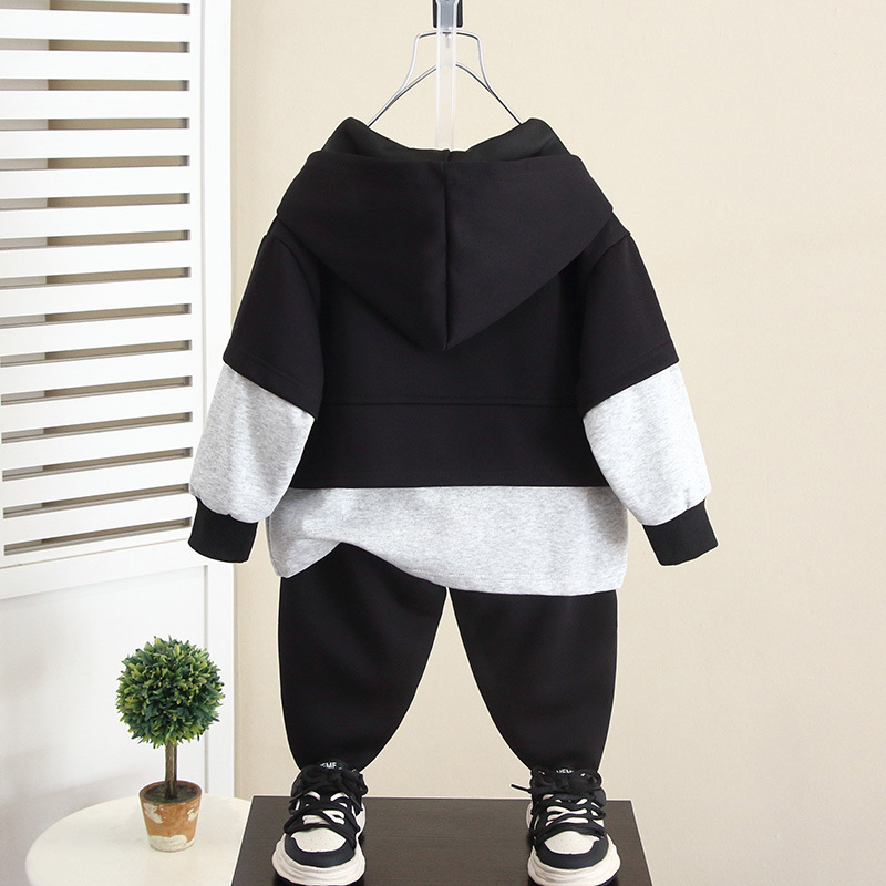 5968 traje de niño otoño estilo occidental bebé primavera y otoño suéter con capucha 2024 nueva ropa de otoño para niños marea