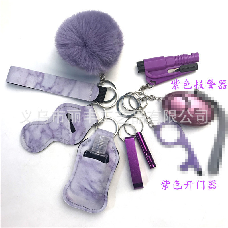 Llavero de muñeca de espejo cruzado Juego de 10 piezas Bolsa de desinfectante de manos para mujer Llavero de alarma de aluminio