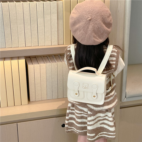 Fashionable children's backpack autumn and winter new style British style retro concave shape backpack cute bear girl small school bag