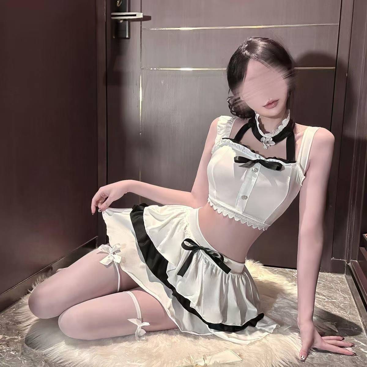 Sailor-Style JK Uniform Costume Set with Tube Top, Flutter-Sleeve Top and Bowknot Mini Skirt — detail image 3