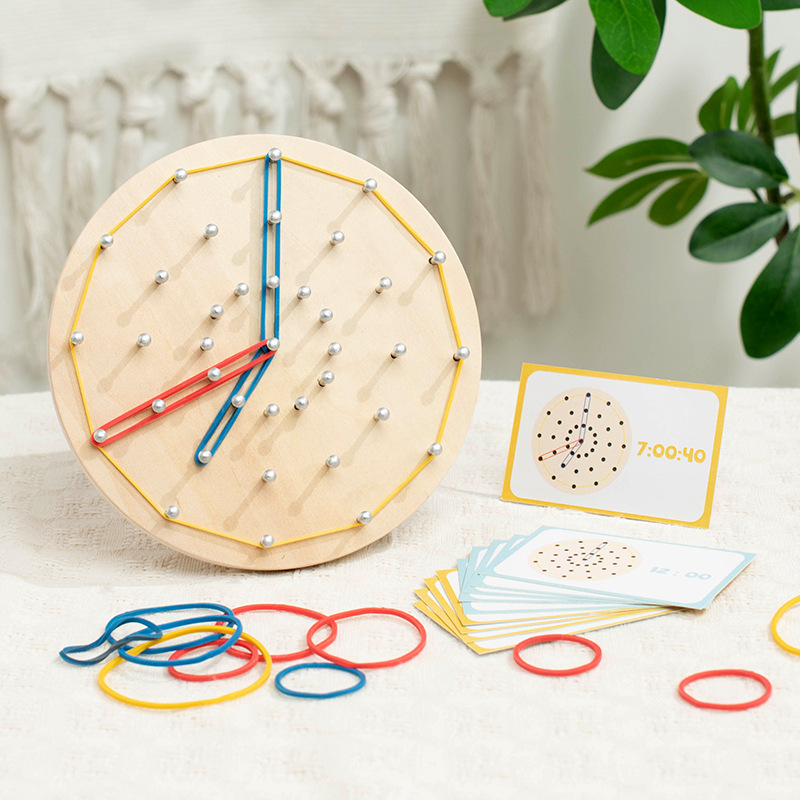 Tablero de clavos de reloj gráfico creativo para niños juguetes de educación temprana matemáticas puzzle tablero de clavos de madera