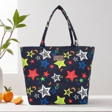 时尚印花帆布包大容量手提单肩包外出收纳袋购物袋妈咪包包大布包