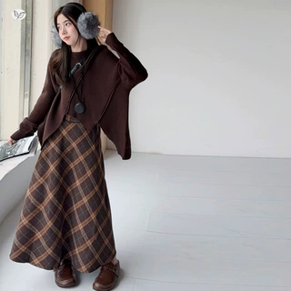 女童不规则毛衣裙子套装秋季2026新款洋气大童格子半身裙秋季套装