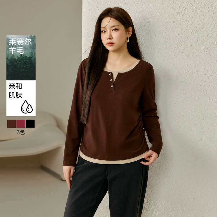 Цветное шоу большого размера женской одежды чувство контрастного темперамента элегантный дикий Leisel футболка жирный mm2024 осенний новый