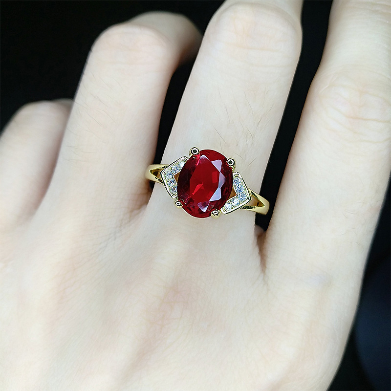 Fashion Oval Copper Plating Inlay Artificial Gemstones Rings 1 Piece