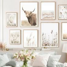 亚马逊海滩草芦苇花海螺牛羊墙艺术帆布绘画北欧海报家居装饰画芯